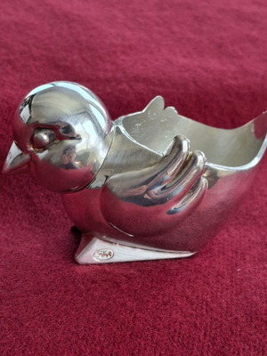 Silver-Plated Egg Cup used, vintage stylized bird design