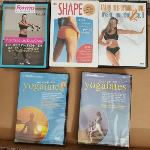 Gymnastics DVDs used, pack of 5 including sealed yogalates