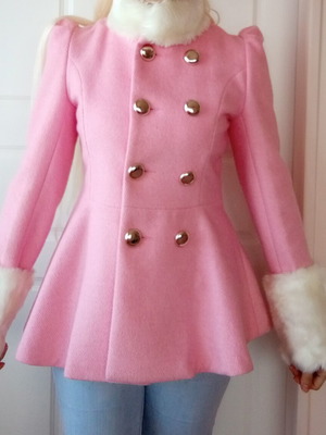 Pink coat with detachable fur sleeves like new