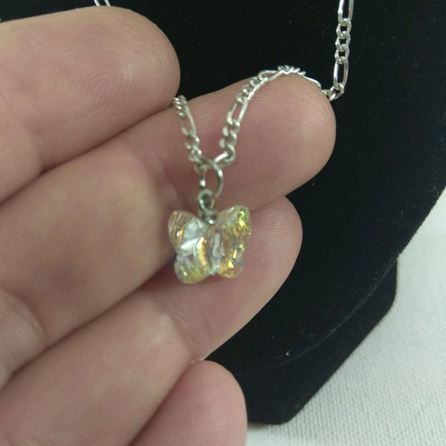 Butterfly pendant sparkling with transparent crystal and beautiful iridescence, new