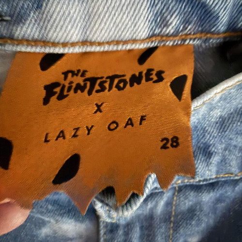 Lazy OAF & The Flintstones Bedrock Unisex Jeans, S, like new, white and blue