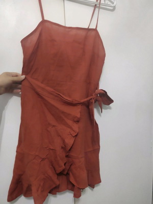 Λινό mini φόρεμα Shein καινούργιο, σκούρο πορτοκαλί, μέγεθος S