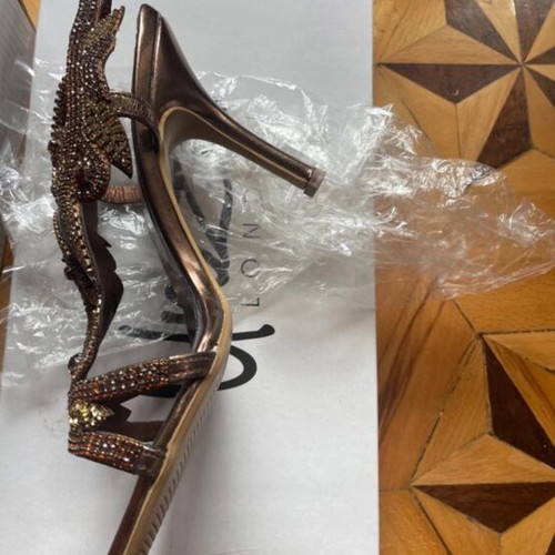 Heels new decorated with stones, size 38, 10cm heel height, brown