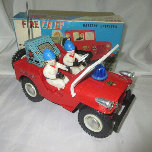 Greek Fire Chief Battery Operated Jeep Lyra 70s new in box