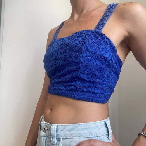 Royal Blue Lace Crop Top tie-back bustier, like new, size S