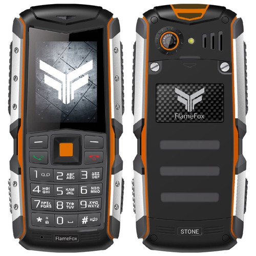 Flame Fox mobile phone used with long-lasting battery and charger