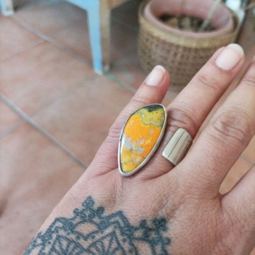 Handmade ring silver 925 with Bee Jasper and black oxidation new