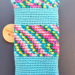 Boho turquoise glasses case with multicolored stripes, handmade