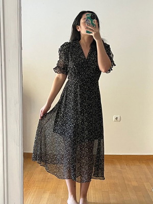 Midi length dress ADL like new, black, wrap v-neck, size S