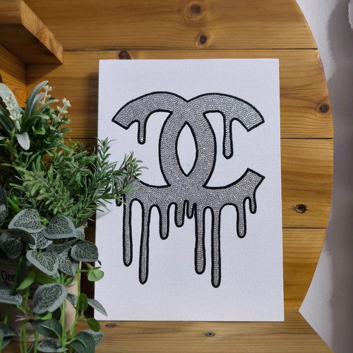 Chanel canvas painting with crystals and hand-painted new