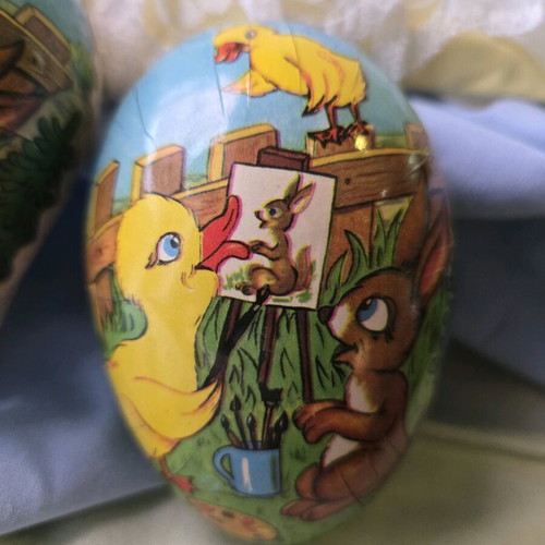 Vintage Easter papier mache eggs used, Germany 1950, set of 2