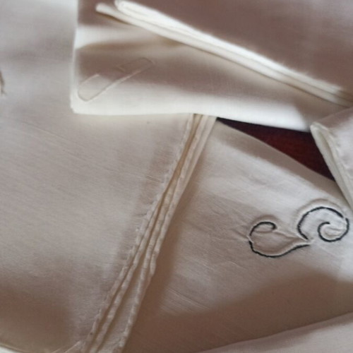 Silk men's hand-embroidered monogrammed handkerchiefs like new, pack of 14