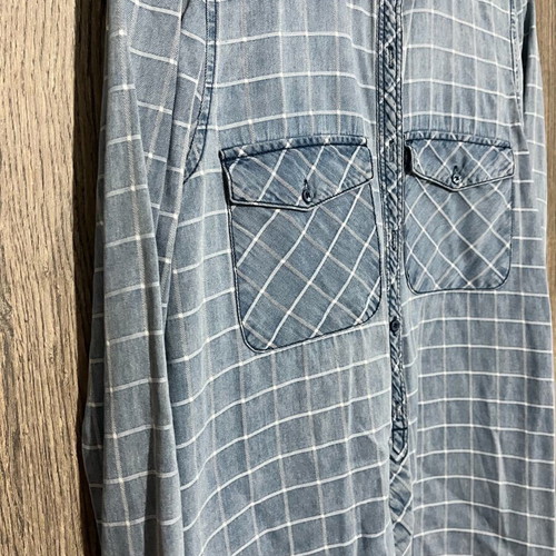 Stradivarius denim shirt like new, blue with check pattern