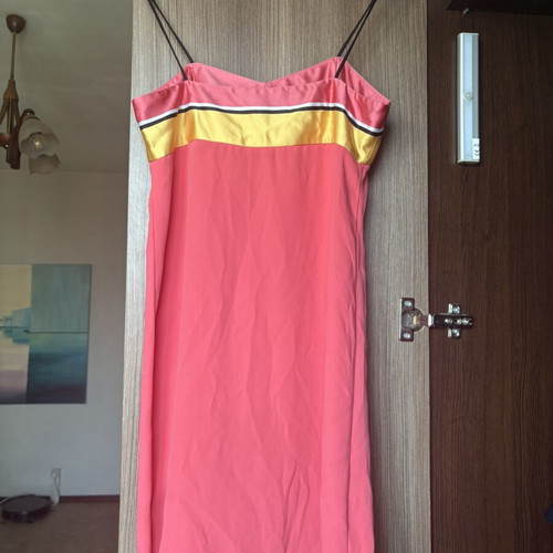 Women's dress like new, short, satin, elastane, pink multicolor