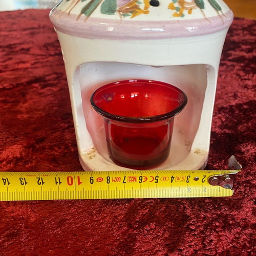 Ceramic candle holder used with handmade glass cup