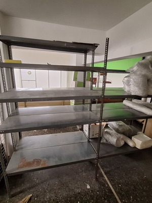 Dexion shelves used, 1.20m x 40cm and 2m x 90cm, 27 shelves total