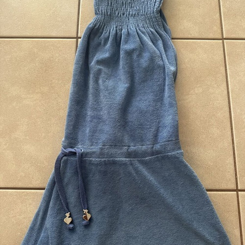 SugarFree women's strapless terry cloth jumpsuit shorts, blue, size M