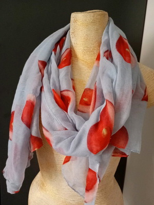 Women's scarf used, red and turquoise