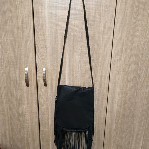 Women's leather crossbody bag with fringes nearly unused black