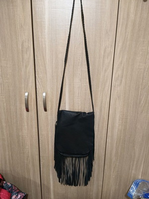 Women's leather crossbody bag with fringes nearly unused black