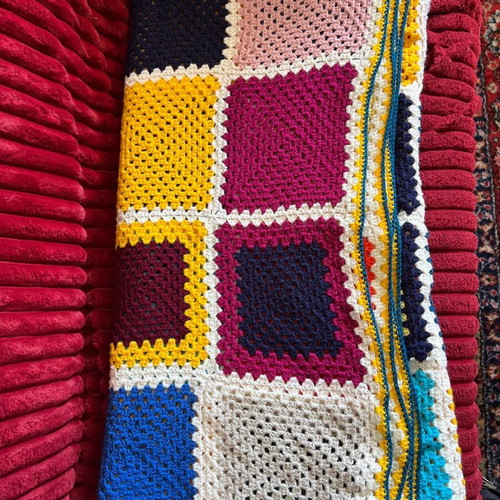 Handmade knitted patchwork blanket throw multicolor new