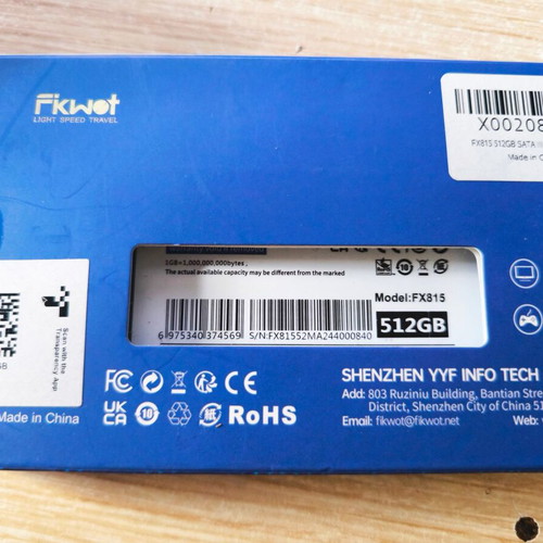 Fikwot FX815 512GB SSD 2.5" SATA solid state drive new, sealed