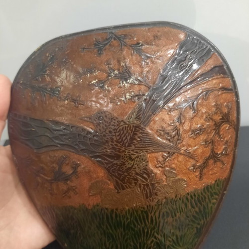 Vintage brass decorative vase used with embossed bird design