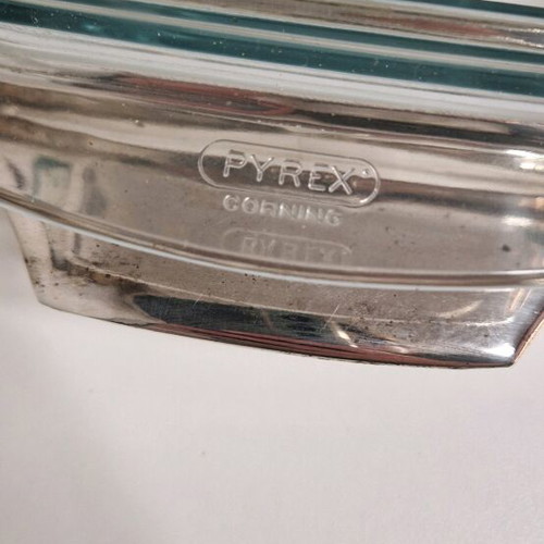 Vintage silver-plated tray with Pyrex used, with base and lid