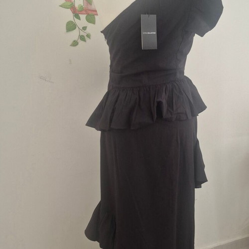 Sfera dress with one shoulder and ruffles, new, black, size S