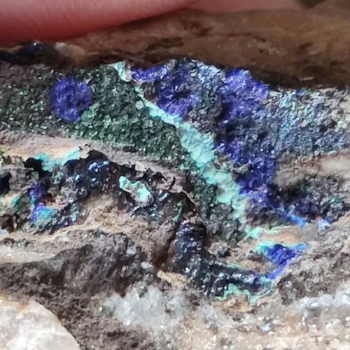Azurite with malachite on marble new, Lavrio area