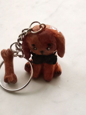 Handmade clay dog keychain new with bone charm
