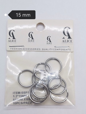 Key Rings 15mm Stainless Steel New, Pack of 10