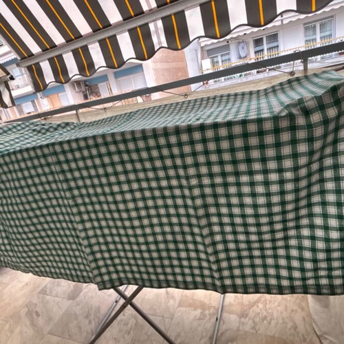 Linen fabric tablecloth, white and green