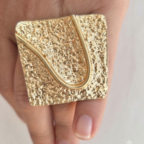 Large square stainless steel ring gold color new
