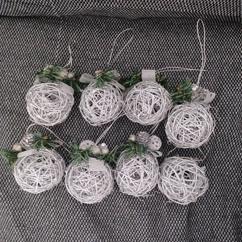 Silver Christmas ornaments like new, set with balls, bells and apples