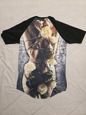 Stefan T-shirt like new, stylish asymmetrical design, black multicolor