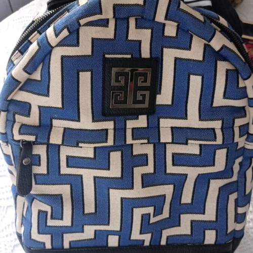 EL BAGS backpack like new, canvas with leather details, blue-white