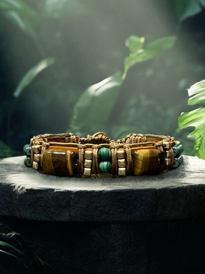 Men's leather bracelet with tiger eye and malachite new