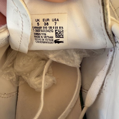 Lacoste sneakers size 38 used, leather, white