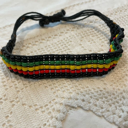 Beaded band bracelet used, Jah Reggae Rasta colors
