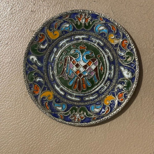 Handmade painted enamel plate like new