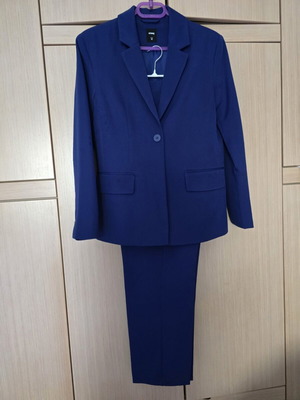 Sinsay blue women's blazer and high-waisted pants set, large
