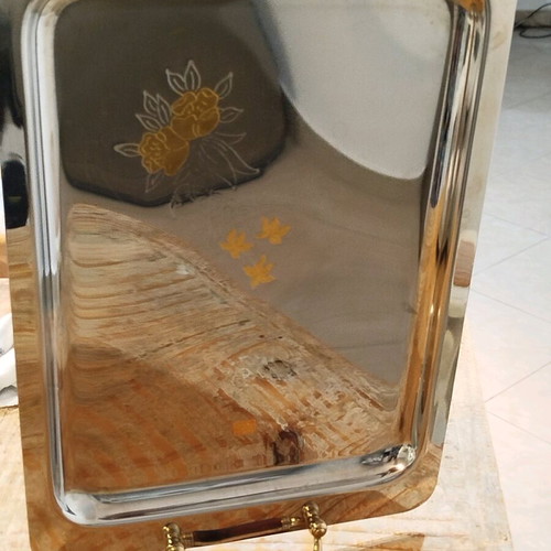 Vintage inox serving tray with 24 karat gold details like new