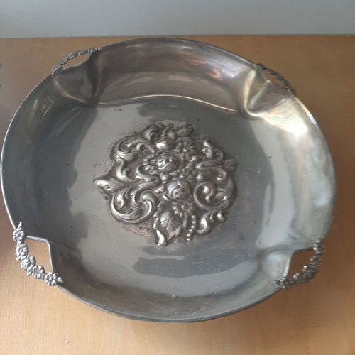 Large Silver Plated Fondue Trays carved, used, 1960s set of 2
