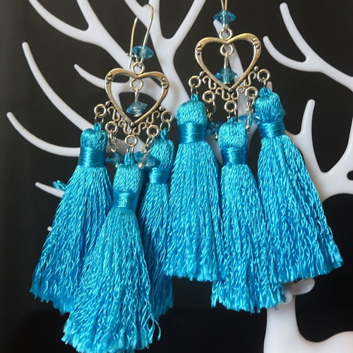 Tassel earrings new, turquoise and silver