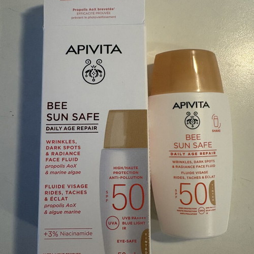 Apivita Bee Sun Safe Daily Age Repair SPF50 Tinted Face Fluid 50ml new