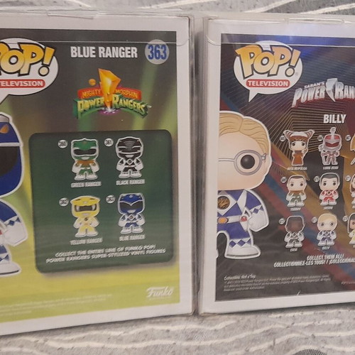 FunkoPop Blue Power Rangers and Billy figures with protector, new