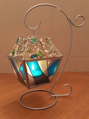 Vintage Handmade Tiffany Style Stained Glass Lantern with Nautical Theme and Base