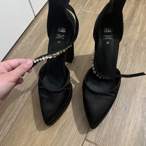 BSB high heels with rhinestones on strap, like new, size 41, black
