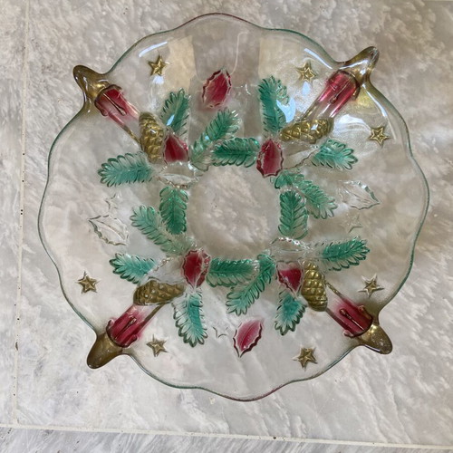 Vintage Christmas Glass Plate used, 1960s Walther